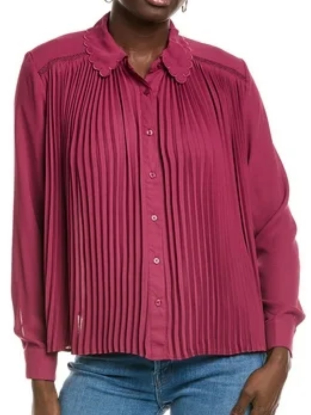 Nanette Lepore Pleated Button-Front Blouse in Deep Raspberry